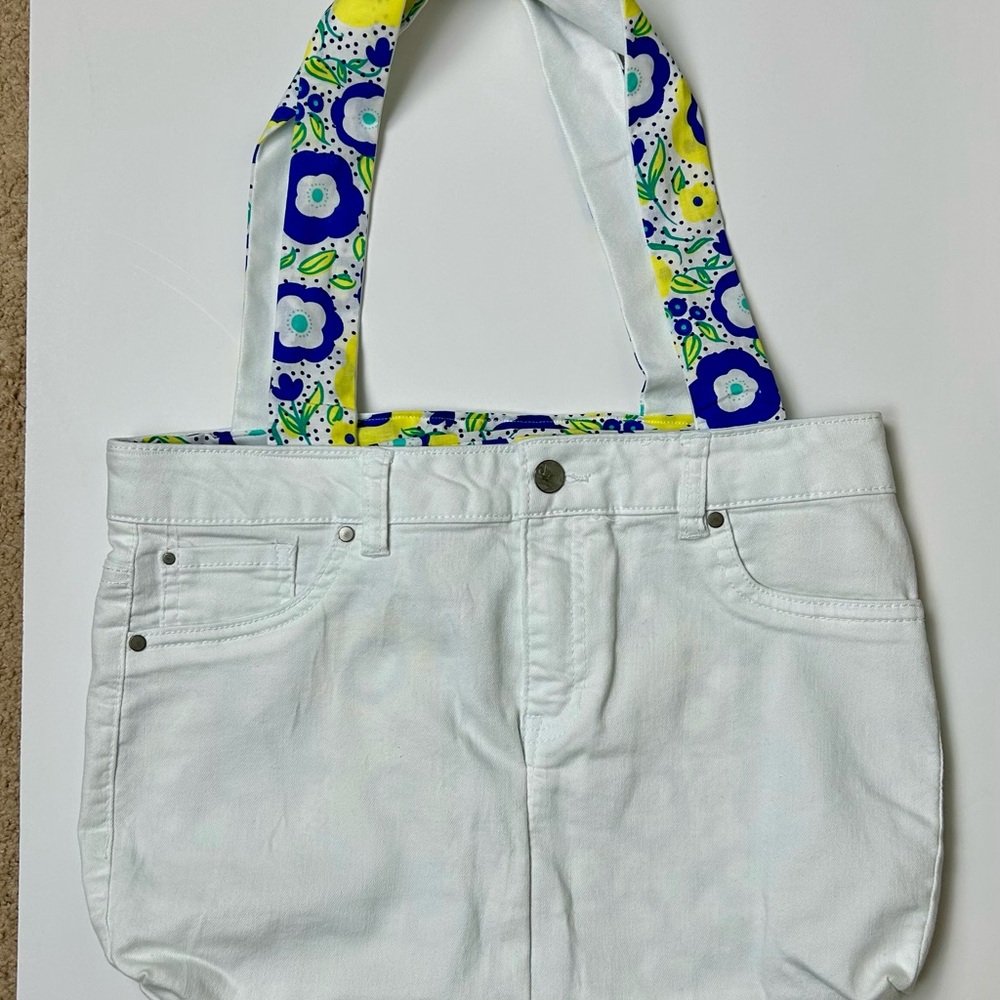 Handmade Eco Friendly White Denim Tote Bag